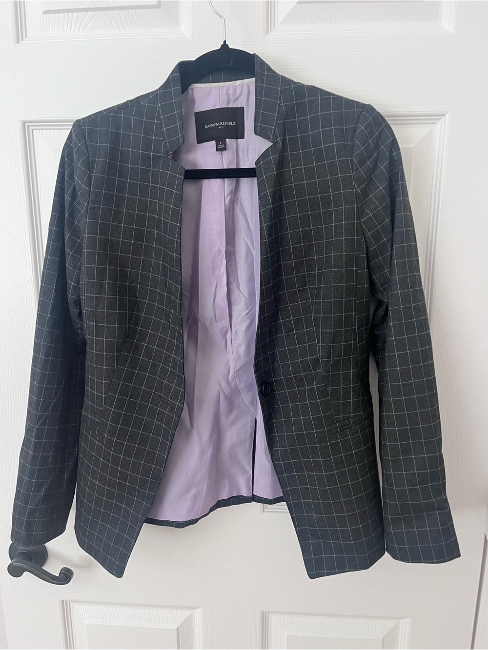 Banana Republic Charcoal Windowpane Blazer with Lavender Lining